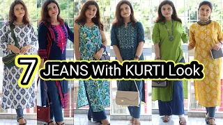 7 Kurti With Jeans Look | Stylish Kurti Look | Myntra kurta Haul |  MomaTiara