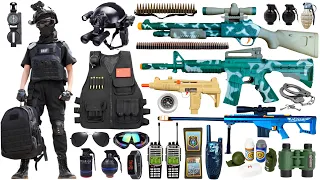 Special police weapon toy set unboxing, sniper gun, shotgun, rifle, submachine gun, pistol, bomb