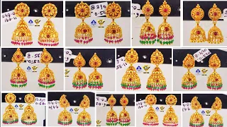 latest gold jhumka designs 2022/Temple jhumka designs with price & weight/gold earrings jhumka