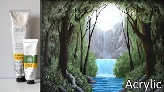 Painting a Misty Waterfall Landscape with Acrylics | Painting with Ryan