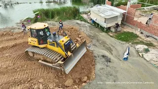 Big Project Land Fill Up The Best Operator Skill Use Dozer SHANTUI  Pushing Soil & Dump Truck 25 ton