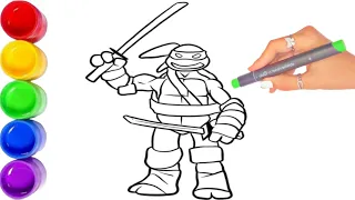 Drawing and Coloring Leonardo From Ninja Turtles 💚💙🐢 Easy Drawing Ninja Turtle || Leonardo Drawing