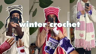 ‧͙*̩̩͙❆ winter + valentine's day themed crochet: cat beanie, hand warmers, scarf ‧͙*̩̩͙❆ ͙͛ ˚₊⋆