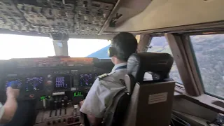 cockpit view.  BOEING 747-400 takeoff from OSLO Airport. With all radio communication.