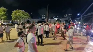 Israelis Jews in Tel Aviv celebrate 'Simchat Torah' Joy of Torah by dancing with the Torah scrolls