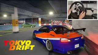 Drifting the Tokyo Drift Parking lot in Silvia S15 - Mona Lisa | Steering Wheel Gameplay