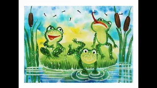 How to draw a frog with gouache step by step. Detailed video tutorial for beginners.