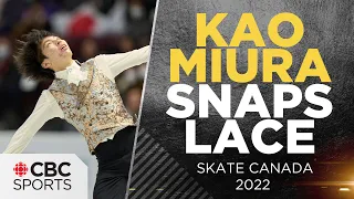 Kao Miura snaps lace at free skate practice, still medals at Skate Canada; Kevin Reynolds explains