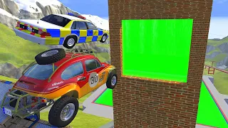 Crazy Vehicle High Speed Jumping through Green Slime Water Wall Crashes - BeamNG drive Jumps In Pool