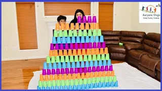 Kids playing with colorful cups building Giant pyramid for Fun | AaRyans Vlogs!