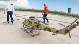 Giant RC Helicopter Mil Mi-24 (Hind) flies into Italian military base large scale