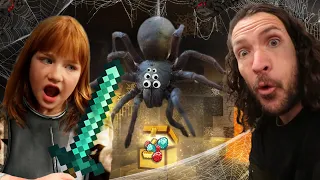 SECRET FORT in a SPiDER CAVE 🕷️ Adley & Dad build a hidden Minecraft Club House with a SPA inside