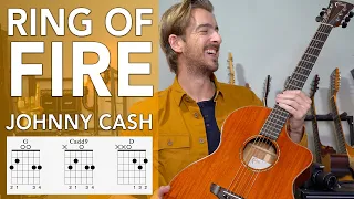 RING OF FIRE - Johnny Cash Guitar Lesson Tutorial // 3 EASY CHORDS G C D