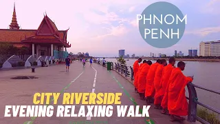 PHNOM PENH, CAMBODIA - RIVERSIDE EVENING WALK IN 4K