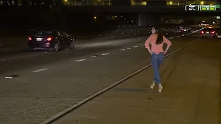 Chaos ensues after woman stops in the middle of a highway