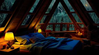 Tranquil Night in a Mountain Cabin with Heavy Rain & Thunder on a Metal Roof