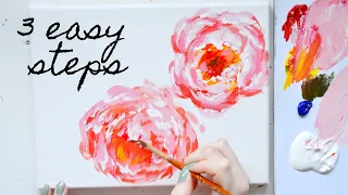 How to Paint a Peony in Acrylics 🌸3 Easy Steps [Acrylic Painting Techniques]