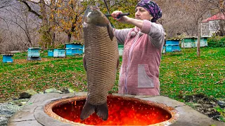 WE COOK GIANT FISH IN THE VILLAGE! - HOW TO GRILL 15KQ FISH IN A TANDOOR?