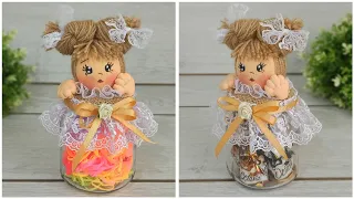 DIY!/ No one will throw away glass jars after this idea  Without a sewing machine🎀Great gift