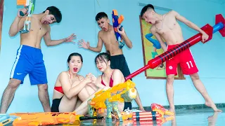 UNDERWATER ZOMBIES PREGNANT PRANK BATTLE Competition Nerf Guns Fight Rescue Girl BHA Nerf War