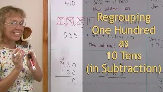 Regrouping one hundred as 10 tens in subtraction (2nd grade math)