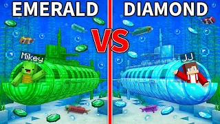 JJ's DIAMOND Submarine vs Mikey's EMERALD Submarine Build Battle in Minecraft - Maizen