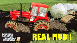 Farming Simulator 19: Real Mud! Muddy dirt road! Tractors Stuck in Mud!