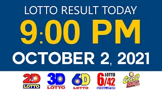 Lotto Results Today October 2 2021 9pm Ez2 Swertres 2D 3D 6D 6/42 6/55 PCSO