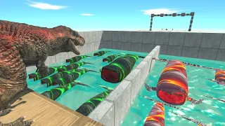 Dinosaurs Falling into Green Bloop or Red Bloop - Animal Revolt Battle Simulator