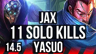 JAX vs YASUO (TOP) | 11 solo kills, 17/3/3, Godlike | EUW Master | 14.5