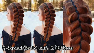 5-Strand Braid with 2 Ribbons | Easy Hairstyles for Long Hair