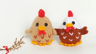 🌻Easy and simple 2 in 1🌻How to crochet an Easter Rooster and a Chicken🌻Amigurumi bird🌻