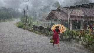 Walk In Beautiful Heavy Rain in Village Life | Rain Sounds For Sound Sleep | Villages in Indonesia