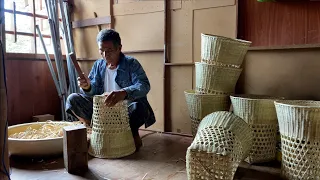 a dozen of handcrafted baskets made by dad are ready to be sold