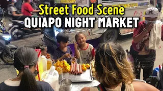 STREET FOOD SCENE at QUIAPO NIGHT MARKET | Filipino Street Food Tour in Quiapo Manila, Philippines