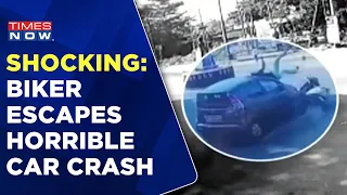 Biker Escapes Horrible Car Crash In Udupi, Suffers Minor Injuries | Times Now