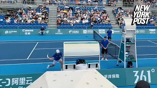 South Korean tennis player smashes racket so many times in epic meltdown