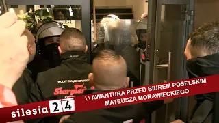 Awantura pod biurem poselskim Morawieckiego w Katowicach! Związkowcy próbowali zamurować wejście