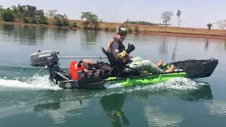 Teste de velocidade no Caiaque Combat fishing com motor Hidea 4 HP