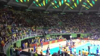 Brazilians sing national anthem