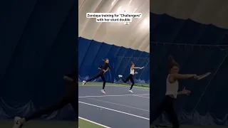 Zendaya training for "Challengers" with her stunt double #tennis #movie