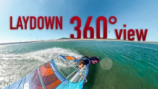 UNCUT: 3 LAYDOWN JIBES and FULL SPEED WINDSURFING  | 'Follow Me' 360° view