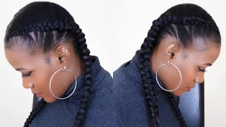 Feed In Two Braids On short Natural Hair