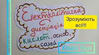 Електролітична дисоціація - найпростіша тема 9 кл! Як легко та швидко записати рівняння? Хімія 9кл.