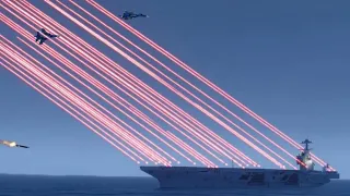 Aircraft Carrier Air Defense System Shooting Down Missiles, Jets - Su-34 C-RAM CIWS  Simulation#ZONE