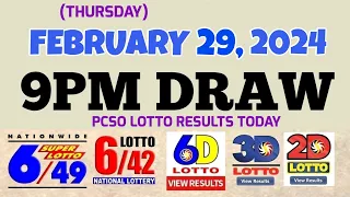Lotto Result Today 9pm draw February 29, 2024 6/49 6/42 6D Swertres Ez2 PCSO#lotto