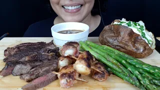 ASMR EATING (MUKBANG) - Steak & Scallops (Satisfying eating sounds)