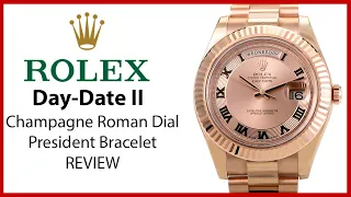 ▶ Rolex Day-Date II 41mm Champagne Roman Dial Rose Gold President Bracelet - REVIEW 218235