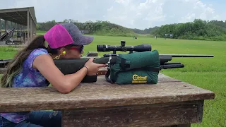 Young lady shoots 338 win mag 300 yards steel target