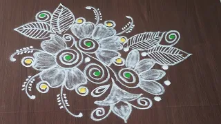 beautiful freehand rangoli | easy flower muggulu #shitalrangolis #kolams #muggulu #rangolidesigns